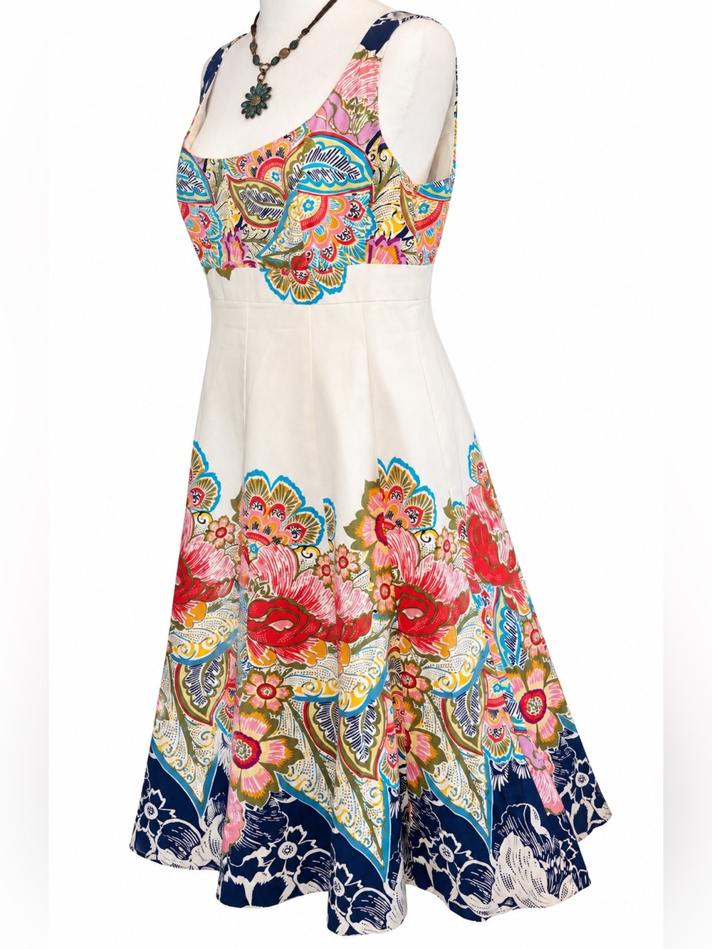 Nine West Floral Border Print Empire Waist Cotton Sundress 12 - Picture 6 of 11